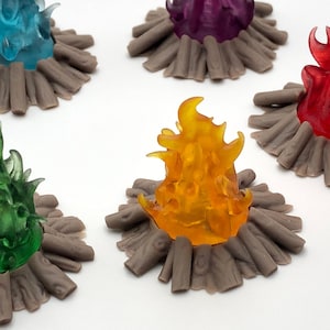 FIRE! orange translucent resin wood campfire miniature diorama glows with light fire scenery scatter terrain game terrain fairy garden