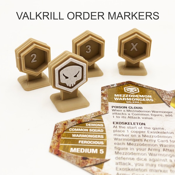 VALKRILL Order Markers having "1", "2", "3", "X" markings, markers to track your characters move sequence