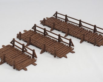 Wood Bridges with Railings (Set of 3) for 28mm miniature gaming