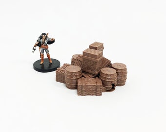 Wooden Barrels and Wooden Crates for 28mm miniature gaming