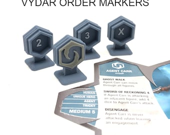 VYDAR Order Markers having "1", "2", "3", "X" markings, markers to track your characters move sequence