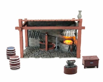 Blacksmith Shop 28mm miniatures gaming terrain diorama miniature scenery lighted scale building game board game role play dnd accessories