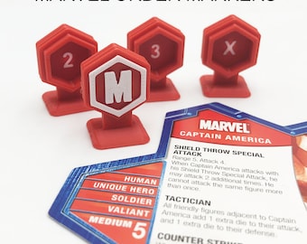 Marqueurs de commande MARVEL ayant des marques « 1 », « 2 », « 3 », « X », des marqueurs pour suivre la séquence de mouvements de votre personnage