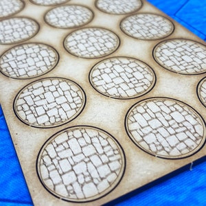 25mm Round MDF Bases with Cobblestone texture, Lot of 30, 60, 90 or 120, 28mm game miniatures, for war & skirmish games, DIY basing image 4