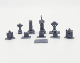Gravestones for 28mm miniature gaming, headstones, fantasy, diorama scenery, scatter terrain, model train scenery, fairy garden, model