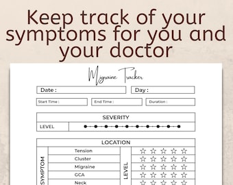 Migraine Tracker Printable,  Migraine Journal, Migraine Log, Migraine Logbook, Symptom Tracker, Printable Pain Diary, Headache Journal