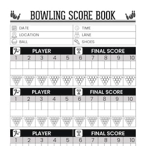 Bowling Score Sheet Bowling Log Game Tracker Bowling Score Printable