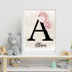 Boho Nursery Wall Art, Wildflower Nursery Decor, Botanical Print, Floral Nursery Art, Girl Nursery Decor, Baby Shower Gift, Monogram Art