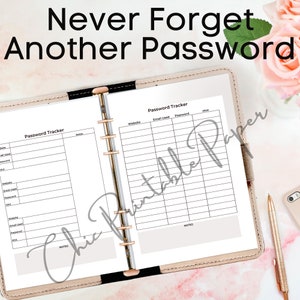 Password Tracker Printable & Fillable, Password Keeper, Password Organizer, Password Log, A5/Letter/Half, Instant Download PDF
