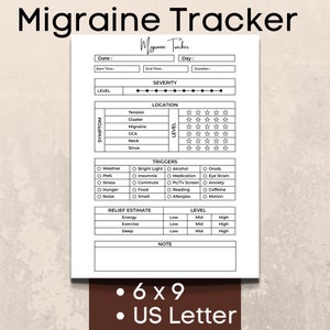 Migraine Tracker Printable,  Migraine Journal, Migraine Log, Migraine Logbook, Symptom Tracker, Printable Pain Diary, Headache Journal