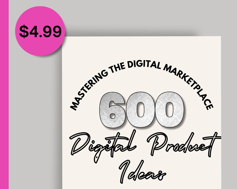 May include: A white background with black text that reads "Mastering the Digital Marketplace 600 Digital Product Ideas" with a silver number 600 in the center.