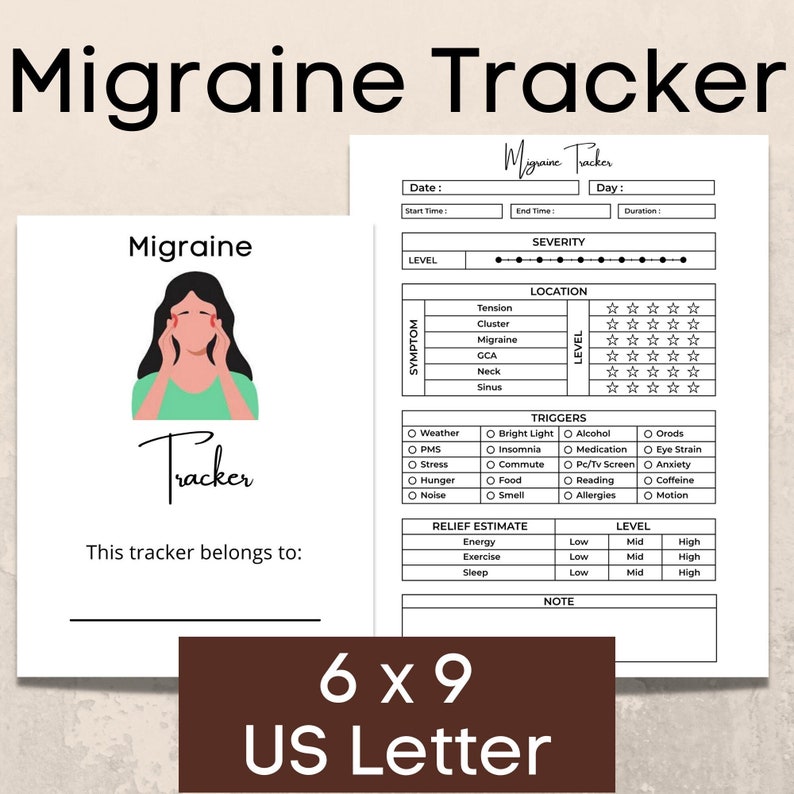 Migraine Tracker Printable,  Migraine Journal, Migraine Log, Migraine Logbook, Symptom Tracker, Printable Pain Diary, Headache Journal