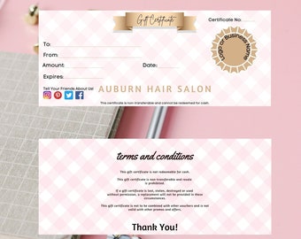 Gift Certificate Template Editable, Printable Template, Business Gift Certificate, Spa Gift Certificate, Esthetician Certificate, Lash Tech