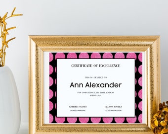 Certificate of Completion Nails| Lashes Course | Editable Template/Nails Course Certificate | Class Certificate | Wig Class Certificate Pink