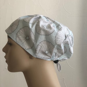 Pale blue with white flowers European style scrub hat