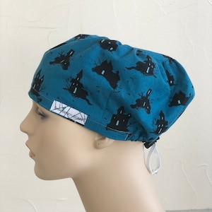 Halloween teal Haunted house Europe style surgical scrub cap