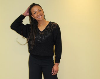 Vintage Nannell Black Beaded Sweater