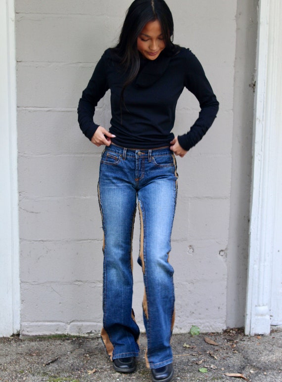 Y2K Bebe Suede and Denim Flare Pants