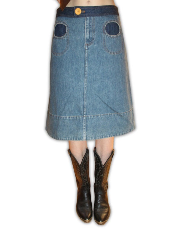Marc Jacobs A-Line Denim Skirt W/ Circular Pockets - image 1