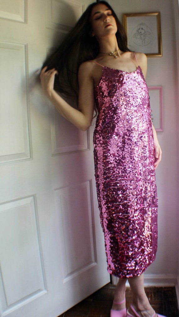 ASOS Pink Sequin Midi Dress