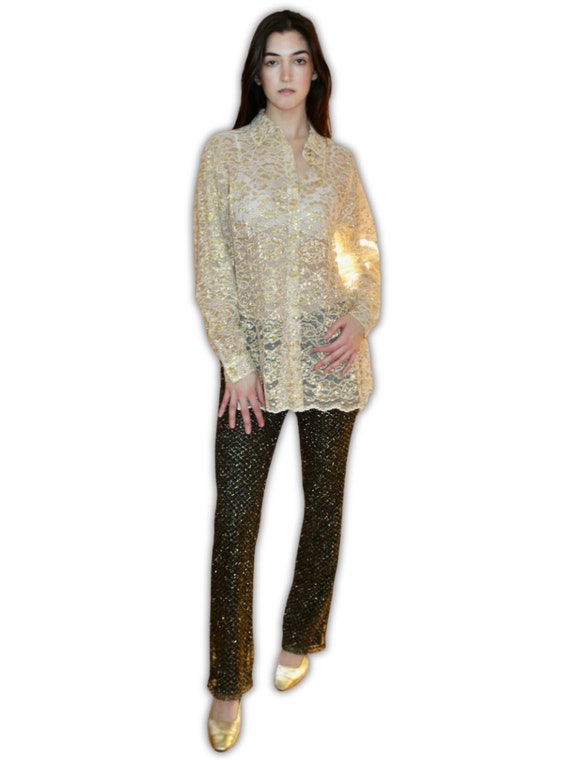 Vintage 1980s Class Gold Lace Blouse