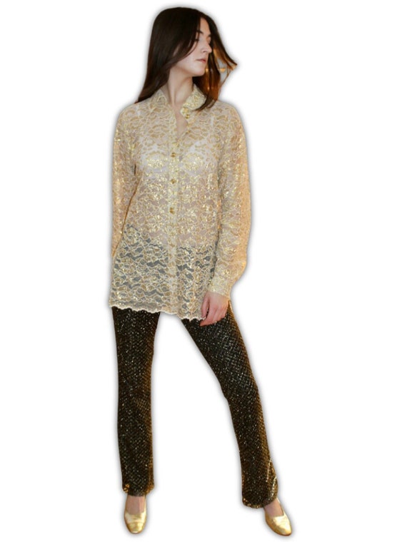 Vintage Express Black and Gold Lace Pants