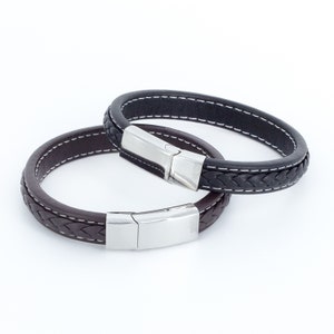 Mens and Womens leather & stainless steel bracelet