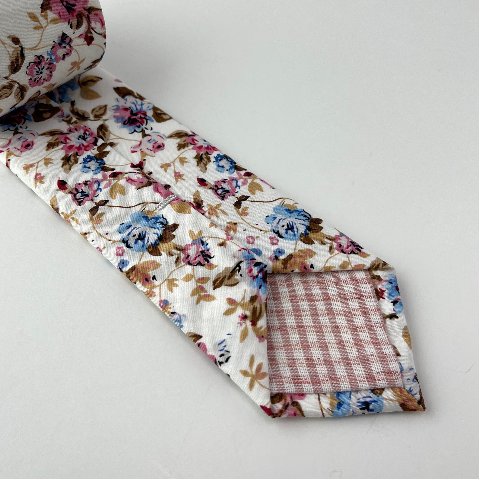 Men's White Floral Print Necktie Slim/narrow Width Etsy