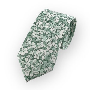 Men's Misty Sage Green Floral Print Necktie Slim/Narrow Width Wedding Party Style Groom Best Man Groomsman Gift Cotton Tie