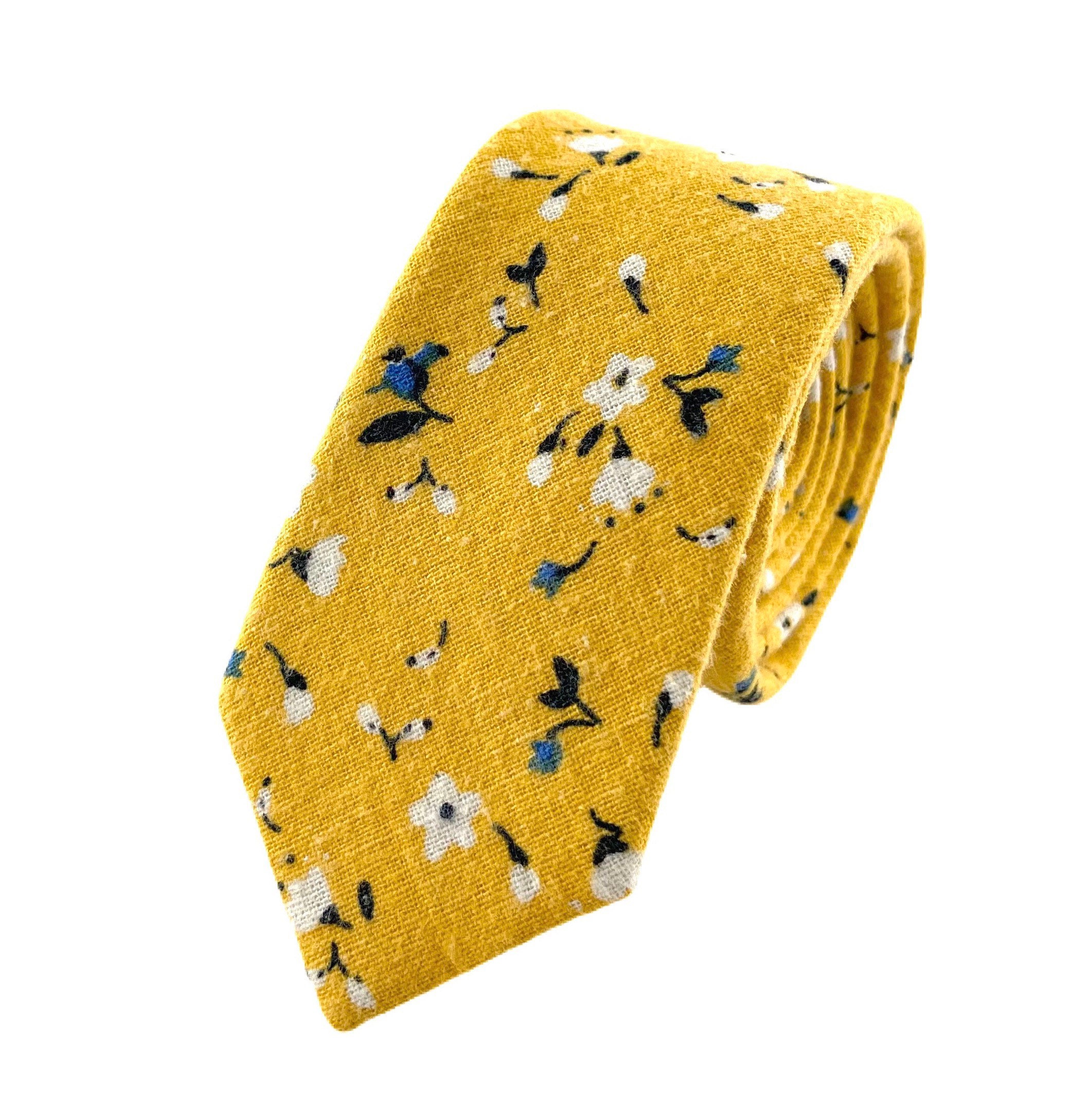 Mens Mustard Yellow Retro Floral Print Necktie Slim/narrow Etsy