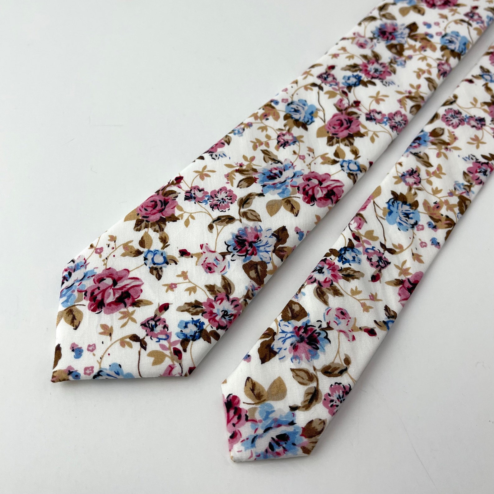 Men's White Floral Print Necktie Slim/narrow Width Etsy