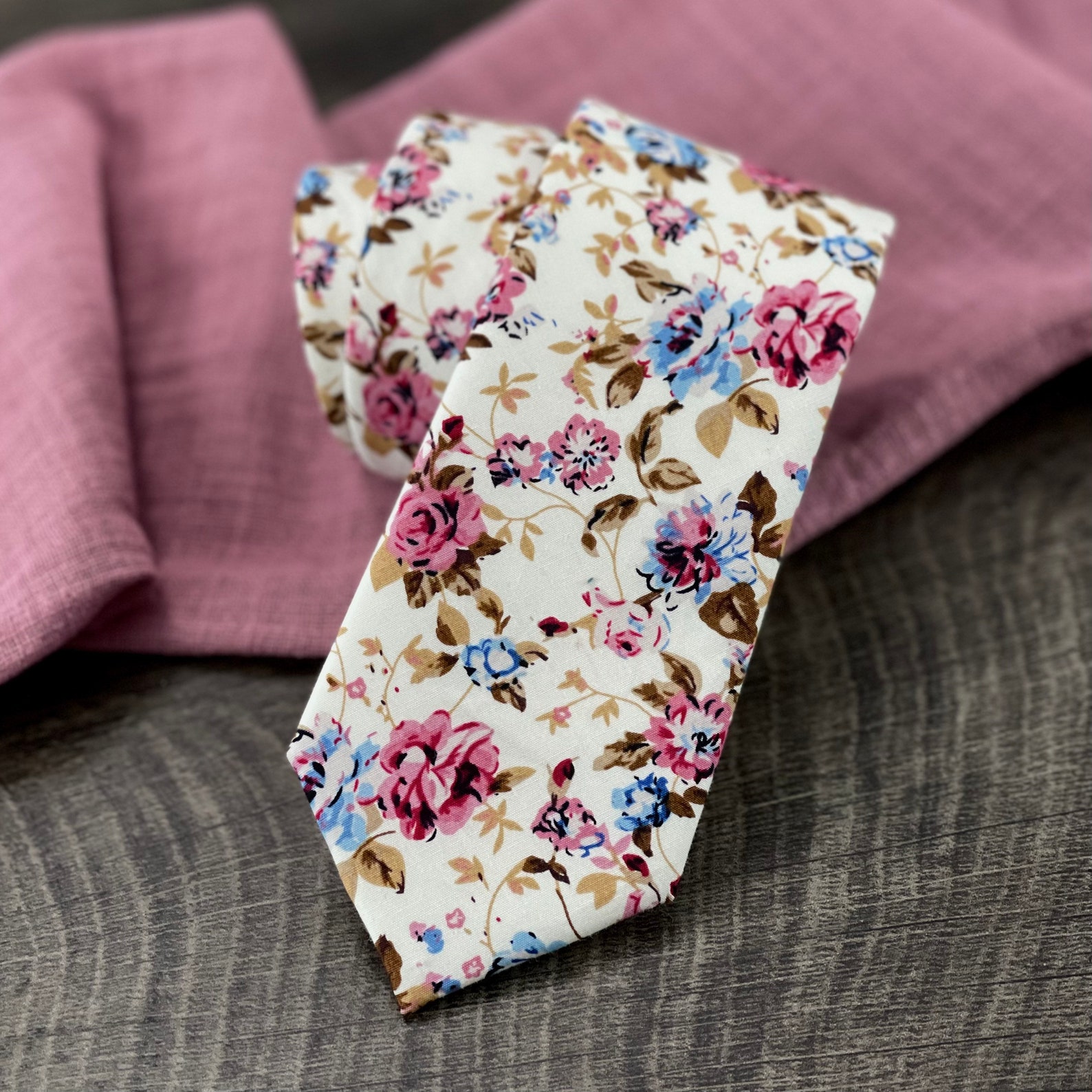 Men's White Floral Print Necktie Slim/narrow Width Etsy