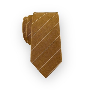 Herren Honig Braun Gestreifte Krawatte Schlank/Schmal Breite Rustikal Herbst Hochzeit Party Stil Bräutigam Trauzeuge Geschenk Gebürstete Baumwolle Krawatte
