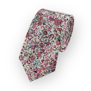 Men's Mulberry Ditsy Floral Print Necktie Slim/Narrow Width Spring Summer Wedding Party Groom Best Man Groomsman Gift Cotton Tie