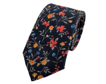 Men's Black Floral Print Necktie Slim/Narrow Width Wedding Party Style Groom Best Man Groomsman Gift Cotton Tie