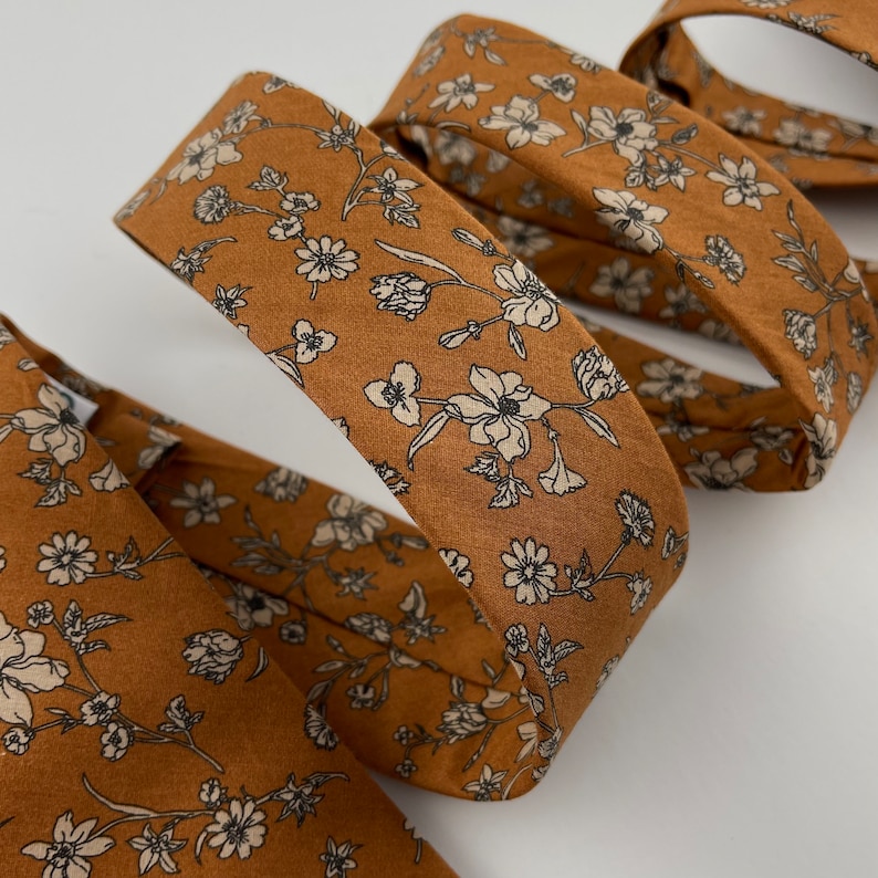 Men's Brown Ochre Floral Print Necktie Slim/Narrow Width Wedding Party Style Groom Best Man Groomsman Gift Cotton Tie image 5