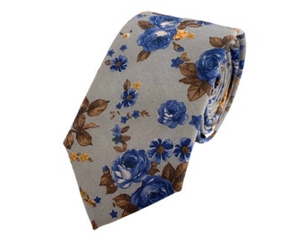 Men's Taupe Floral Print Necktie Slim/narrow Width Wedding | Etsy