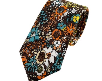 Men's Brown Retro Style Floral Print Necktie Slim/Narrow Width Wedding Party Style Groom Best Man Groomsman Gift Cotton Tie
