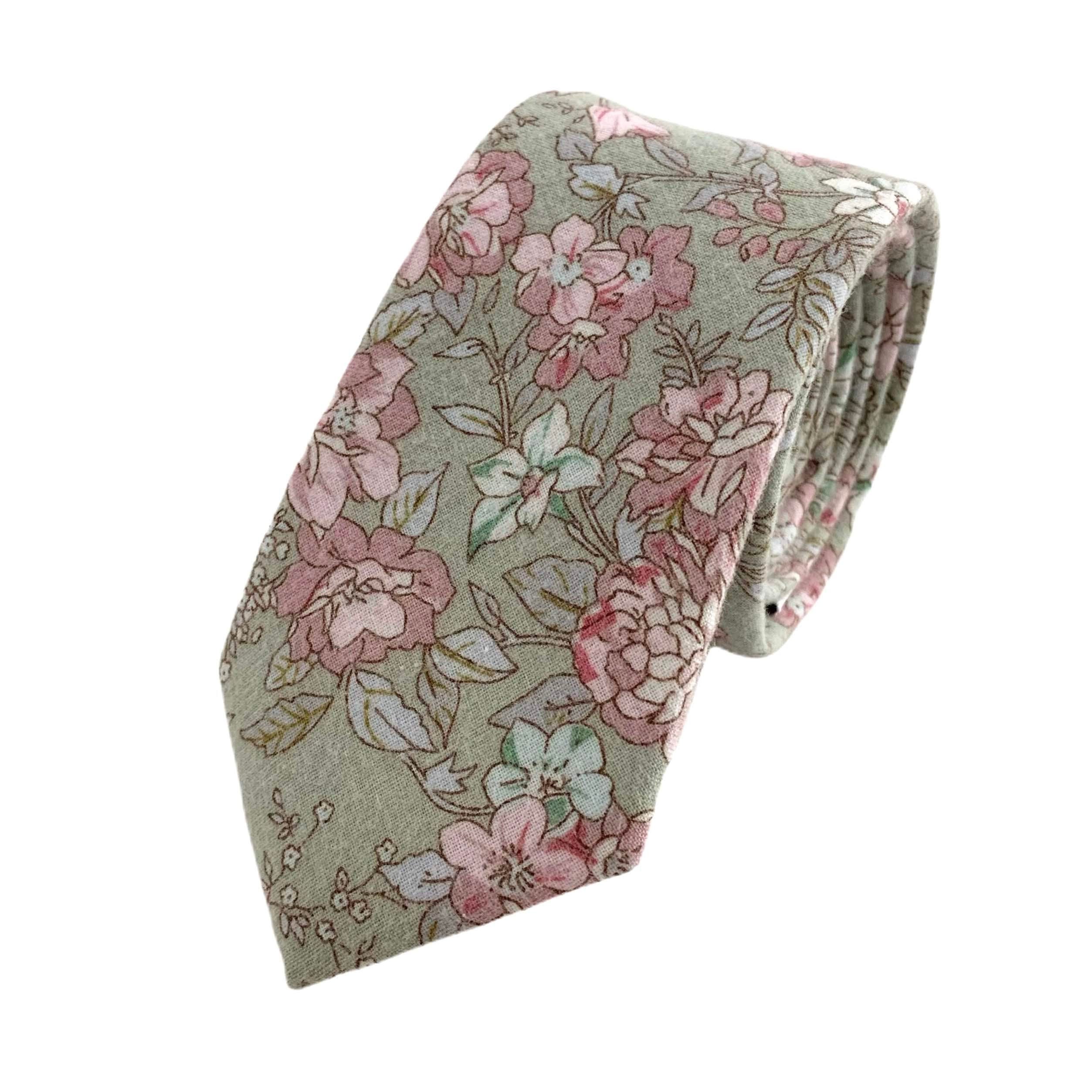 Men's Sage Green Floral Print Necktie Slim/Narrow Width Etsy