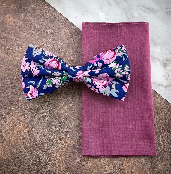 Navy and Purple Patterned Bow Navy Blue with Lavender Purple Stripes Bow Tie | Men main image 2