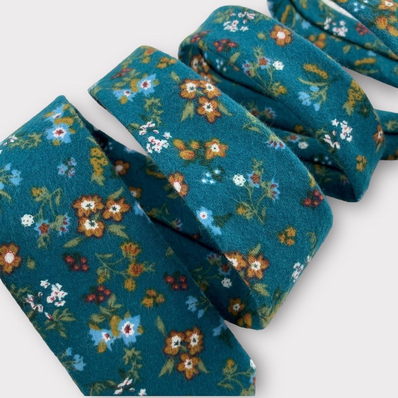 Men's Deep Blue Teal Floral Print Necktie Slim/Narrow Width Rustic Autumn Wedding Party Groom Best Man Groomsman Gift Brushed Cotton Tie image 5