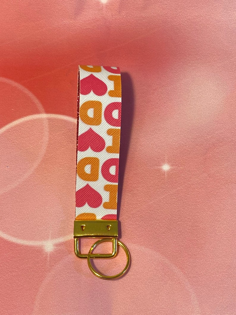 Fake leather Keychain Silver Keychain Dunkin Key Ring Dunkin Donuts Key Fob Coffee Keychain Dunkin Keychain Gold Keychain