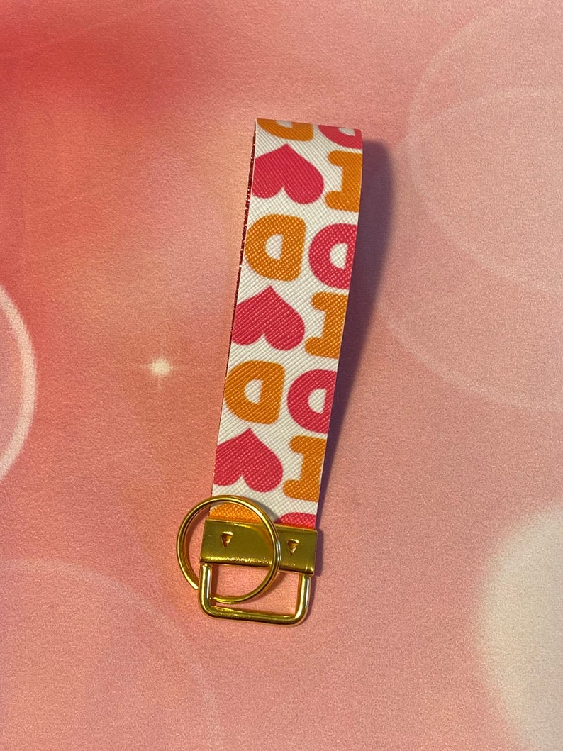 Fake leather Keychain Silver Keychain Dunkin Key Ring Dunkin Donuts Key Fob Coffee Keychain Dunkin Keychain Gold Keychain