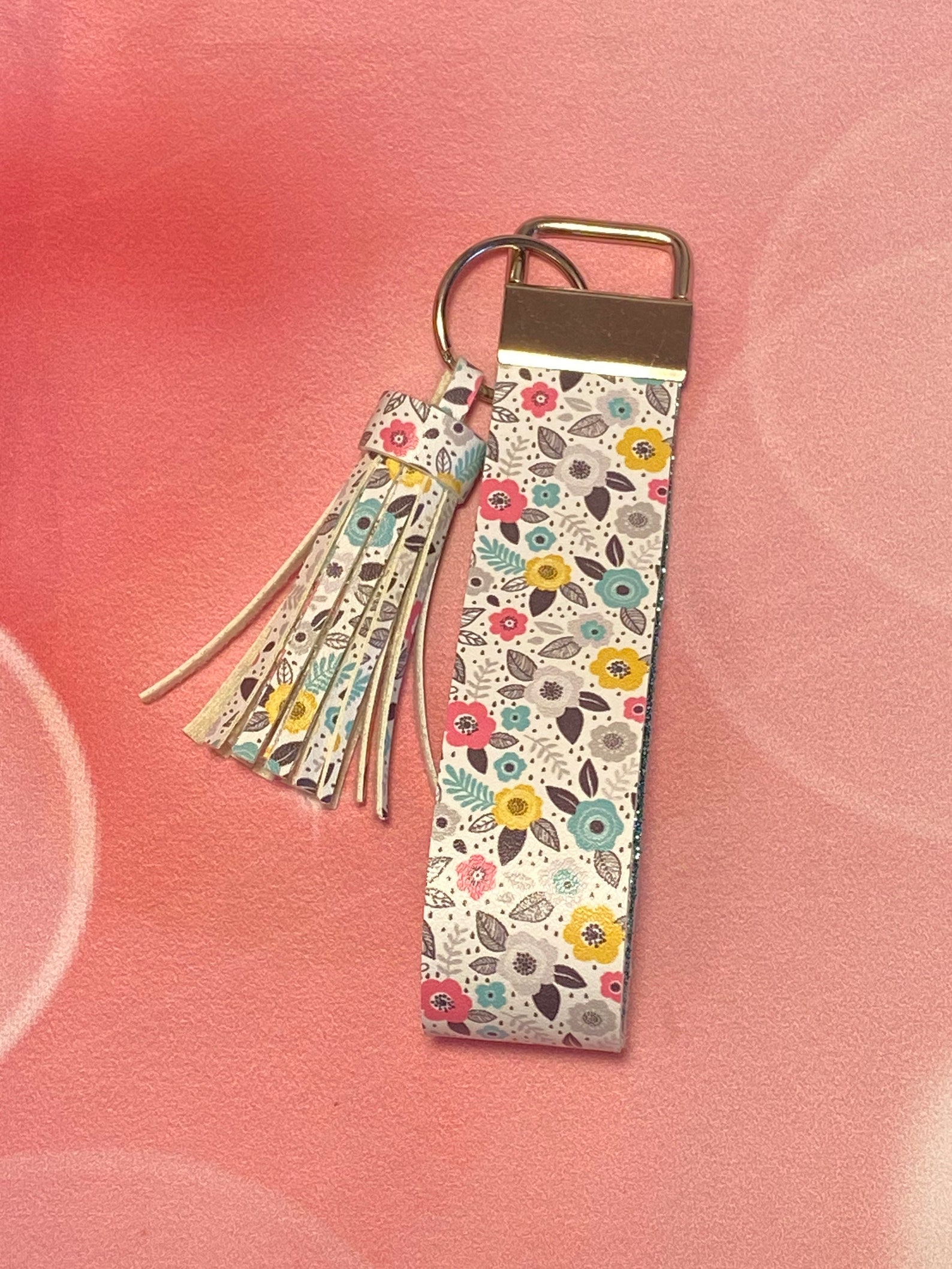 Spring Keychain Floral Key Ring Fake leather lanyard Flower Etsy