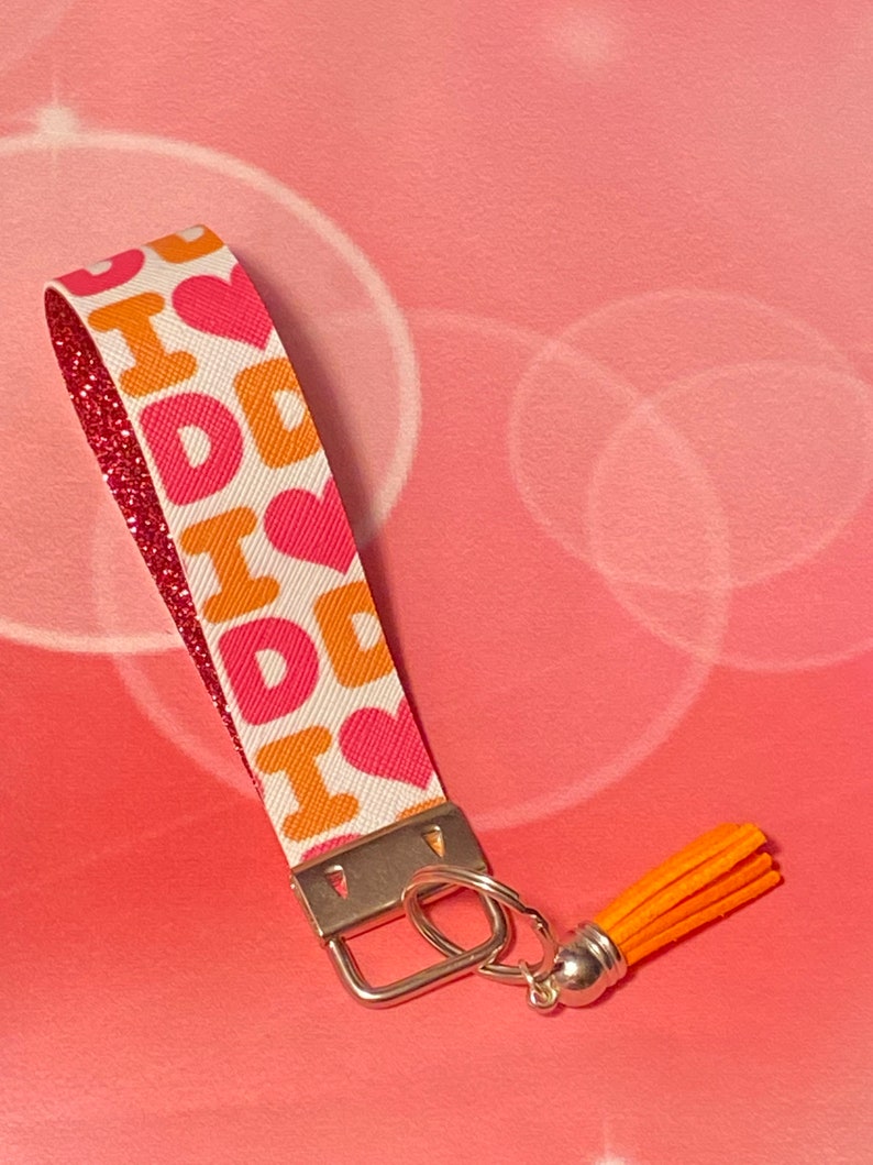 Fake leather Keychain Silver Keychain Dunkin Key Ring Dunkin Donuts Key Fob Coffee Keychain Dunkin Keychain Gold Keychain