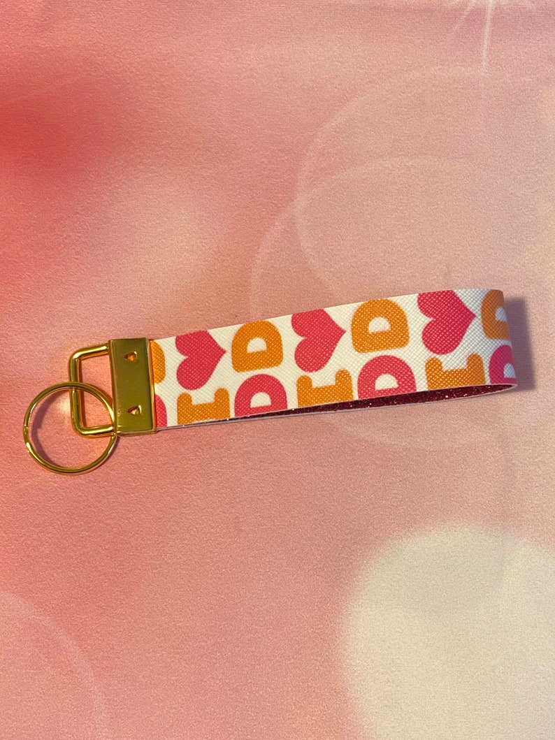Fake leather Keychain Silver Keychain Dunkin Key Ring Dunkin Donuts Key Fob Coffee Keychain Dunkin Keychain Gold Keychain