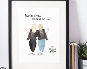Personalized Digital Art, Digital Art, Mom Gift From Daughter, Mom Birthday Gift, Family Portrait, Mothers Day Gift for Mom, Prints