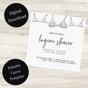 Lingerie Shower Invitation | Bridal Lingerie | Black and White Lingerie | Template | Bridal Shower | INSTANT DOWNLOAD