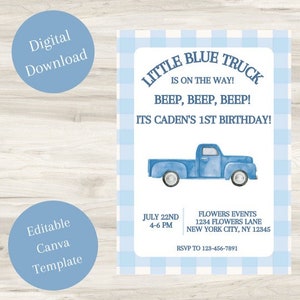 Farm Birthday Invitation | Blue Truck | Oink Cluck Baa Moo | Barnyard Animals | Little Blue | Little Blue Truck | INSTANT DOWNLOAD
