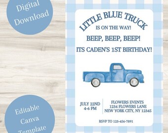 Farm Birthday Invitation | Blue Truck | Oink Cluck Baa Moo | Barnyard Animals | Little Blue | Little Blue Truck | INSTANT DOWNLOAD
